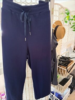 Livi Active Navy Blue Ribbed Track Pants with Drawstring